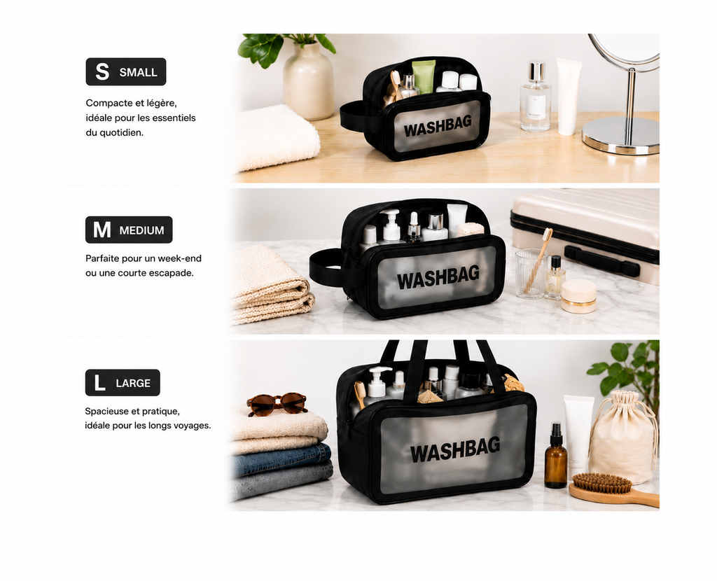 Trousse de Toilette Transparente Voyage – Format S, M ou L Asalya Travel