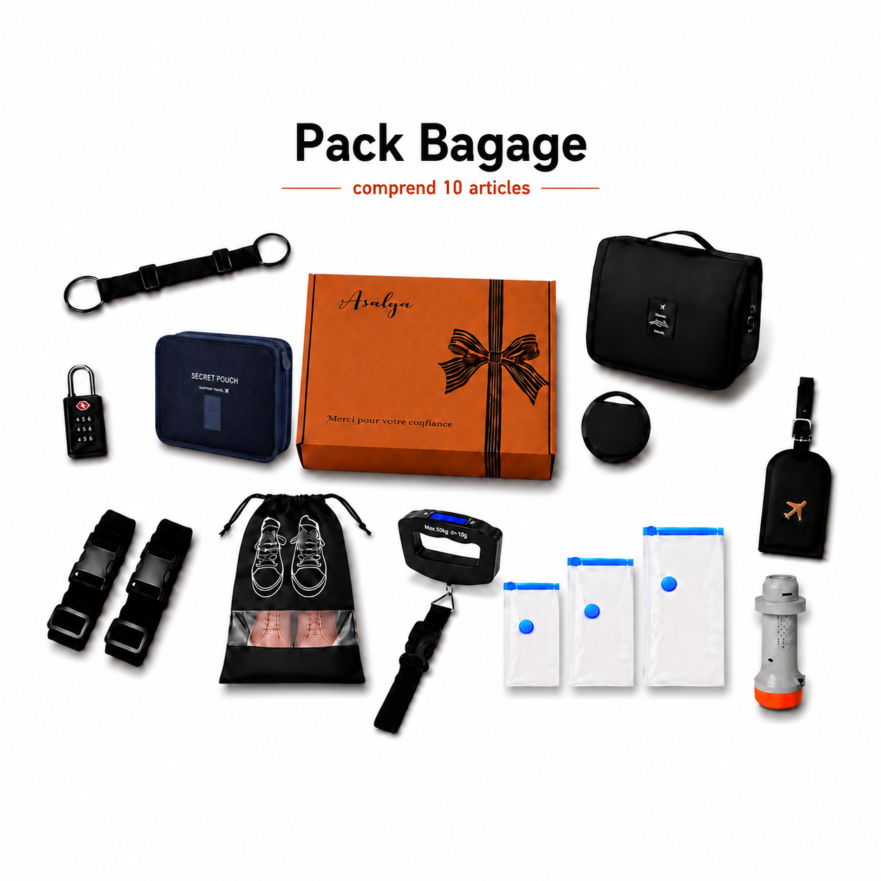 Pack Bagage Voyage 10 Accessoires Essentiels – Organisation, Sécurité & Gain de Place Asalya Travel